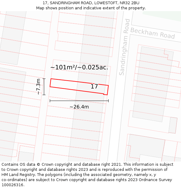 17, SANDRINGHAM ROAD, LOWESTOFT, NR32 2BU: Plot and title map