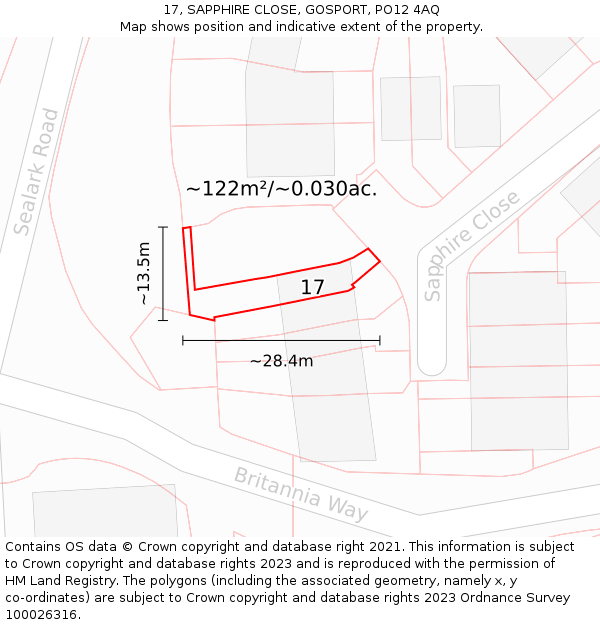 17, SAPPHIRE CLOSE, GOSPORT, PO12 4AQ: Plot and title map