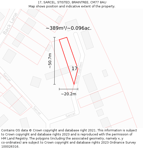 17, SARCEL, STISTED, BRAINTREE, CM77 8AU: Plot and title map