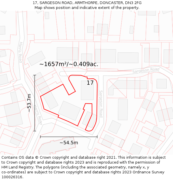 17, SARGESON ROAD, ARMTHORPE, DONCASTER, DN3 2FG: Plot and title map