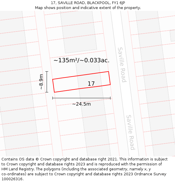 17, SAVILLE ROAD, BLACKPOOL, FY1 6JP: Plot and title map