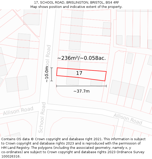 17, SCHOOL ROAD, BRISLINGTON, BRISTOL, BS4 4RF: Plot and title map