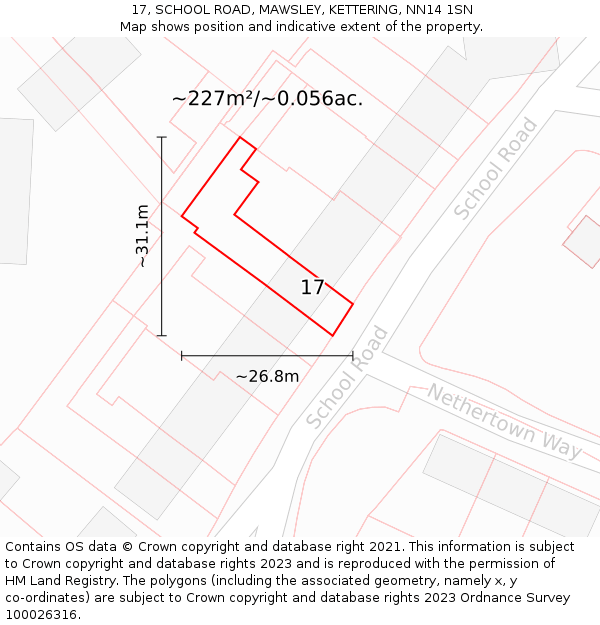 17, SCHOOL ROAD, MAWSLEY, KETTERING, NN14 1SN: Plot and title map