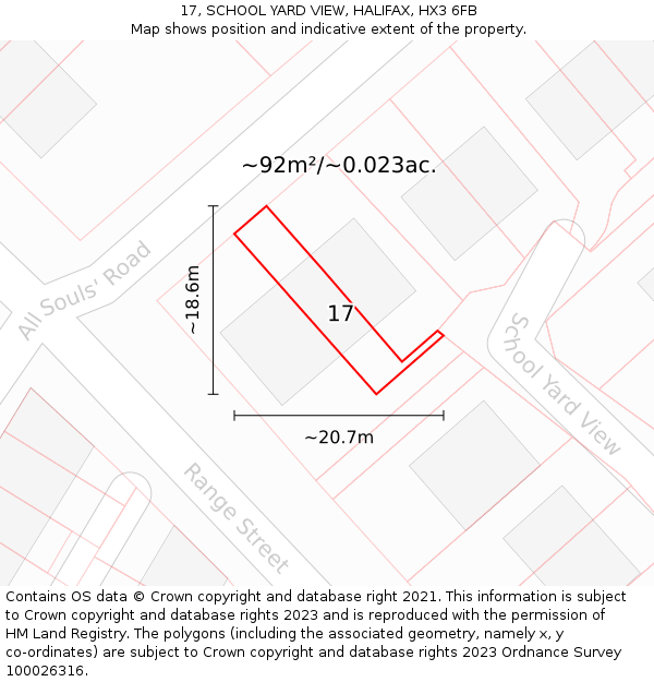 17, SCHOOL YARD VIEW, HALIFAX, HX3 6FB: Plot and title map