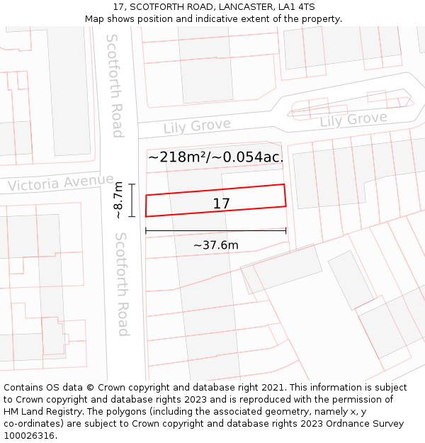 17, SCOTFORTH ROAD, LANCASTER, LA1 4TS: Plot and title map