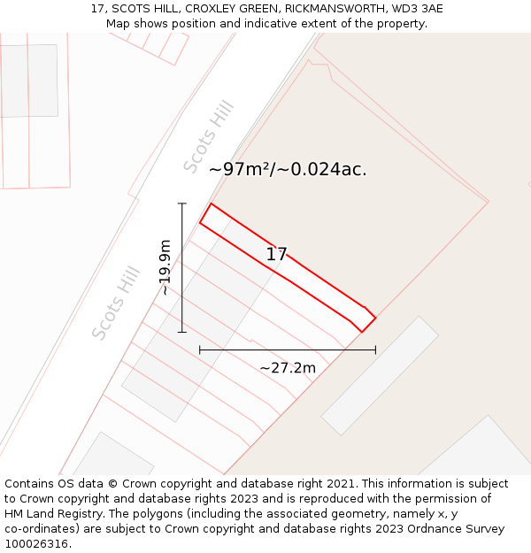 17, SCOTS HILL, CROXLEY GREEN, RICKMANSWORTH, WD3 3AE: Plot and title map