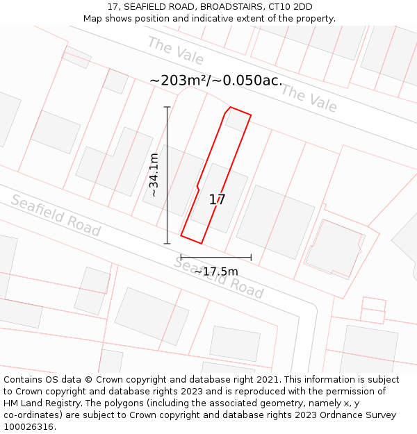 17, SEAFIELD ROAD, BROADSTAIRS, CT10 2DD: Plot and title map
