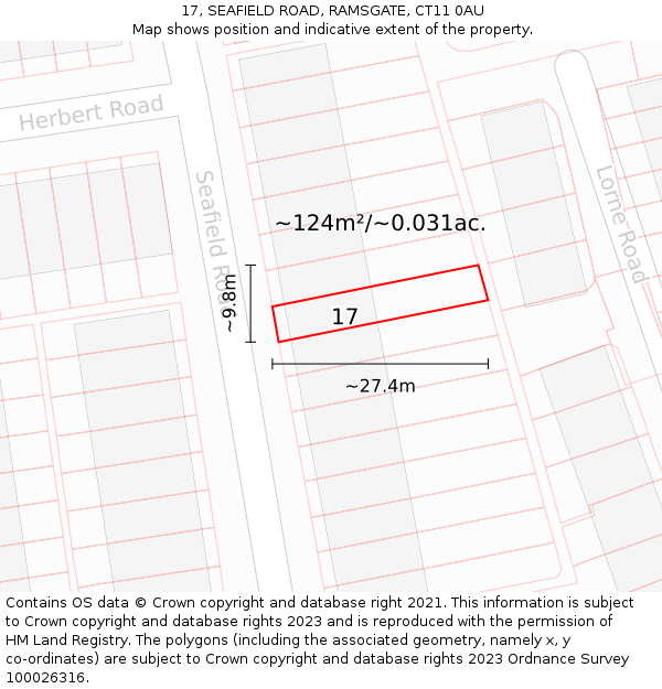 17, SEAFIELD ROAD, RAMSGATE, CT11 0AU: Plot and title map