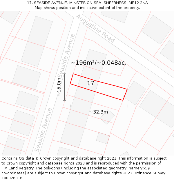 17, SEASIDE AVENUE, MINSTER ON SEA, SHEERNESS, ME12 2NA: Plot and title map
