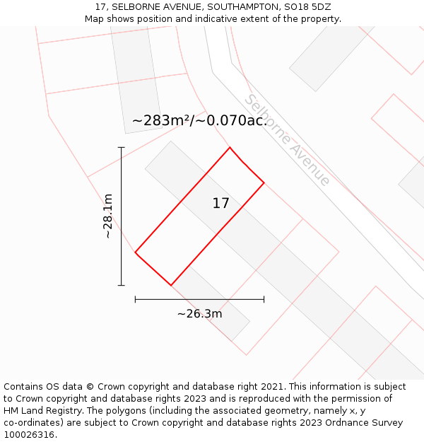 17, SELBORNE AVENUE, SOUTHAMPTON, SO18 5DZ: Plot and title map