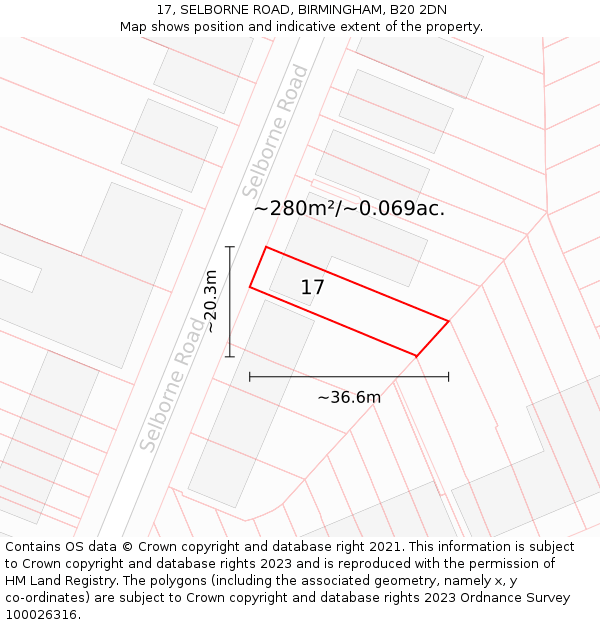 17, SELBORNE ROAD, BIRMINGHAM, B20 2DN: Plot and title map