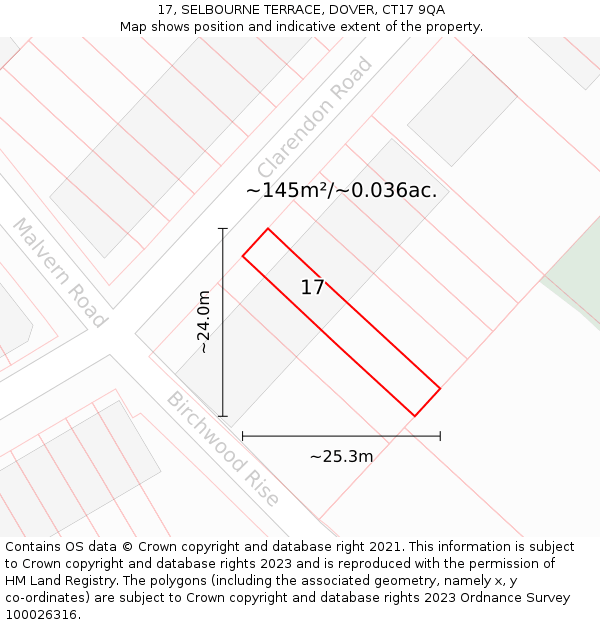 17, SELBOURNE TERRACE, DOVER, CT17 9QA: Plot and title map