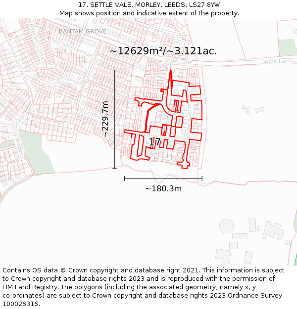 17, SETTLE VALE, MORLEY, LEEDS, LS27 8YW: Plot and title map