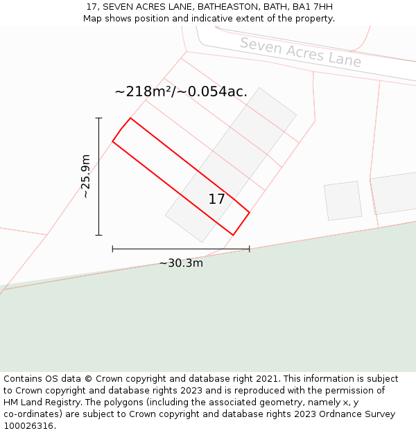 17, SEVEN ACRES LANE, BATHEASTON, BATH, BA1 7HH: Plot and title map
