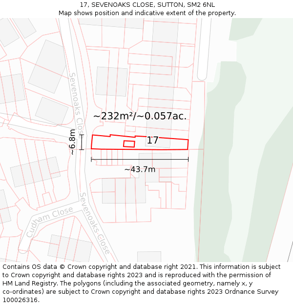 17, SEVENOAKS CLOSE, SUTTON, SM2 6NL: Plot and title map