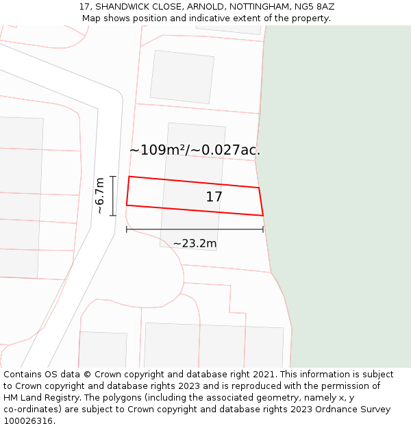 17, SHANDWICK CLOSE, ARNOLD, NOTTINGHAM, NG5 8AZ: Plot and title map