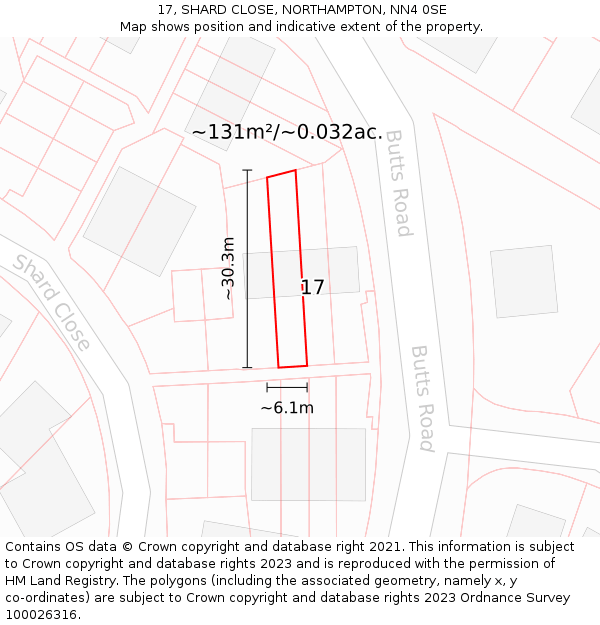 17, SHARD CLOSE, NORTHAMPTON, NN4 0SE: Plot and title map