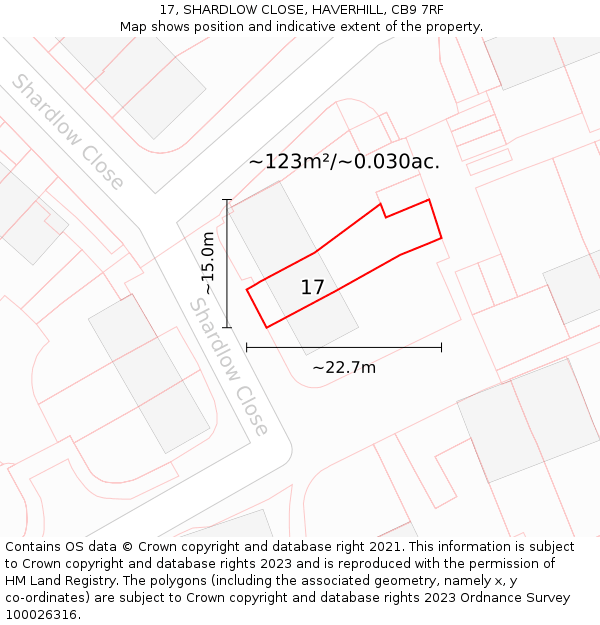 17, SHARDLOW CLOSE, HAVERHILL, CB9 7RF: Plot and title map