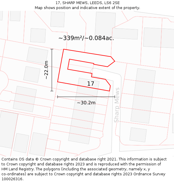 17, SHARP MEWS, LEEDS, LS6 2SE: Plot and title map