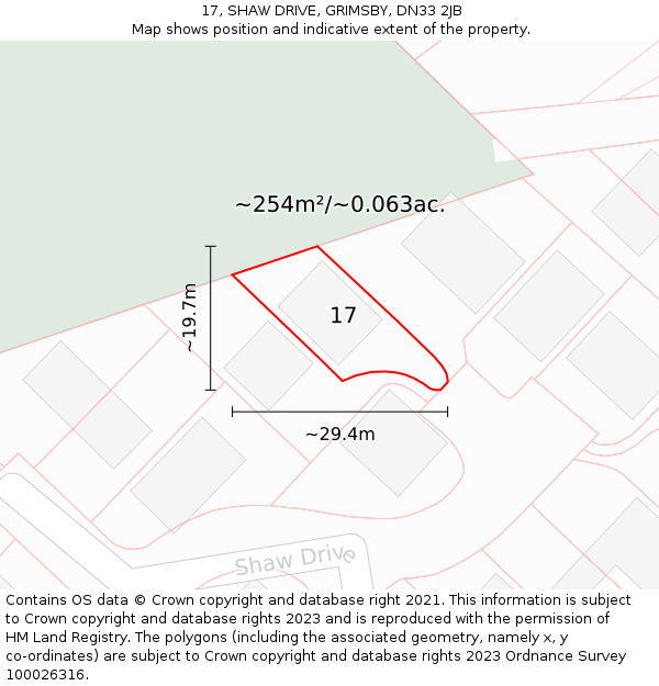 17, SHAW DRIVE, GRIMSBY, DN33 2JB: Plot and title map