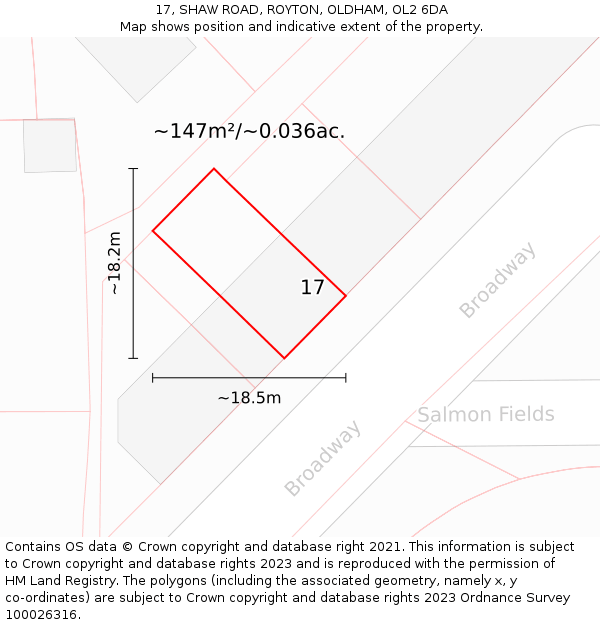 17, SHAW ROAD, ROYTON, OLDHAM, OL2 6DA: Plot and title map