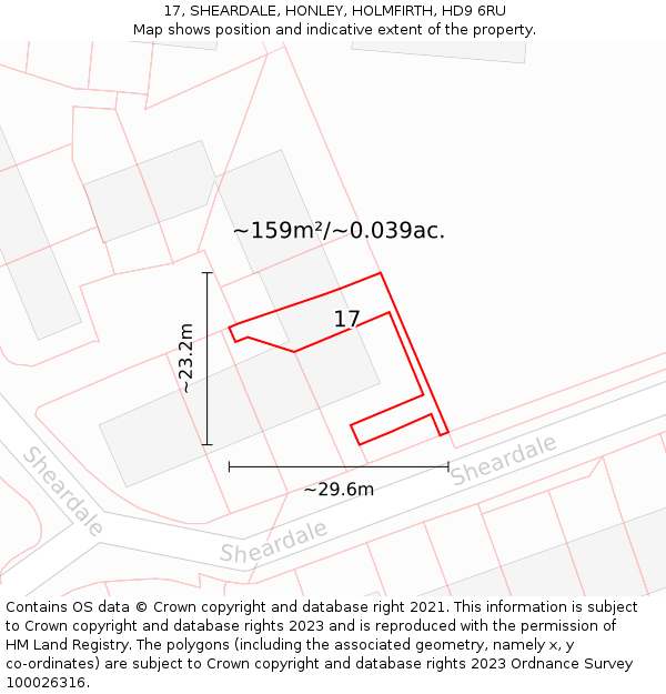 17, SHEARDALE, HONLEY, HOLMFIRTH, HD9 6RU: Plot and title map