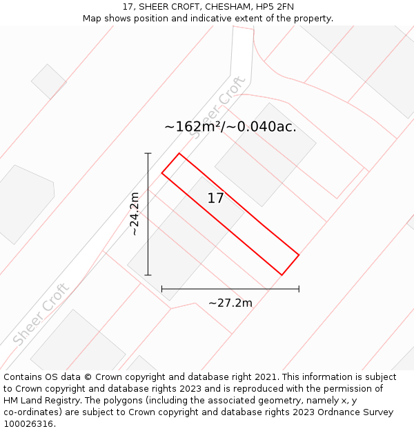 17, SHEER CROFT, CHESHAM, HP5 2FN: Plot and title map