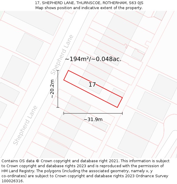 17, SHEPHERD LANE, THURNSCOE, ROTHERHAM, S63 0JS: Plot and title map