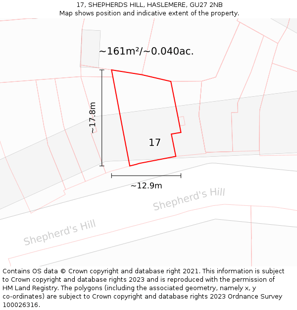17, SHEPHERDS HILL, HASLEMERE, GU27 2NB: Plot and title map