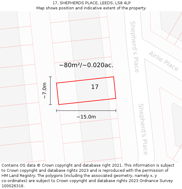 17, SHEPHERDS PLACE, LEEDS, LS8 4LP: Plot and title map