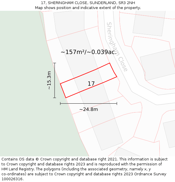17, SHERINGHAM CLOSE, SUNDERLAND, SR3 2NH: Plot and title map