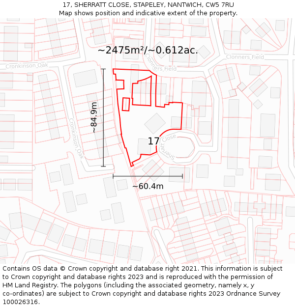 17, SHERRATT CLOSE, STAPELEY, NANTWICH, CW5 7RU: Plot and title map