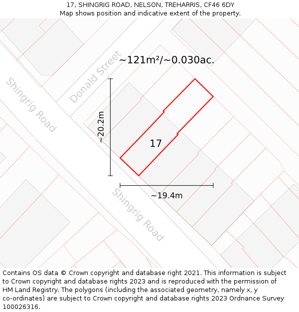 17, SHINGRIG ROAD, NELSON, TREHARRIS, CF46 6DY: Plot and title map