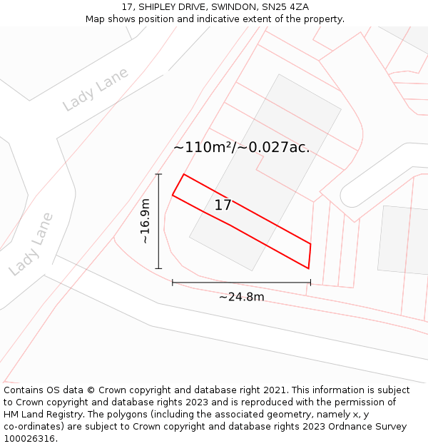 17, SHIPLEY DRIVE, SWINDON, SN25 4ZA: Plot and title map