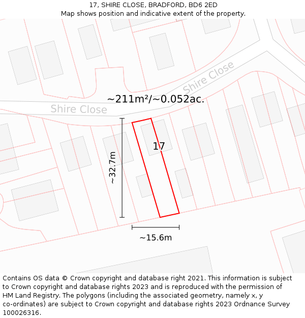 17, SHIRE CLOSE, BRADFORD, BD6 2ED: Plot and title map