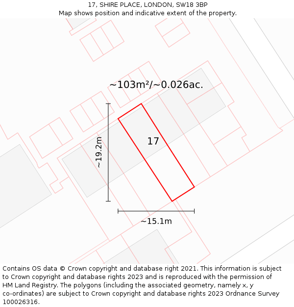 17, SHIRE PLACE, LONDON, SW18 3BP: Plot and title map