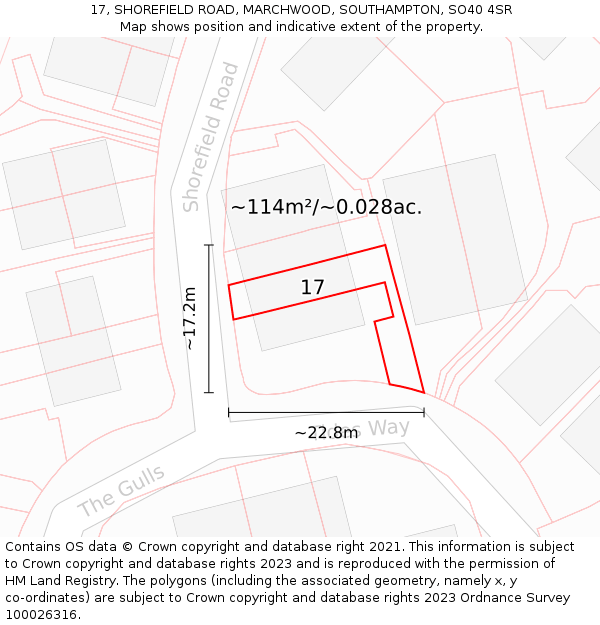 17, SHOREFIELD ROAD, MARCHWOOD, SOUTHAMPTON, SO40 4SR: Plot and title map