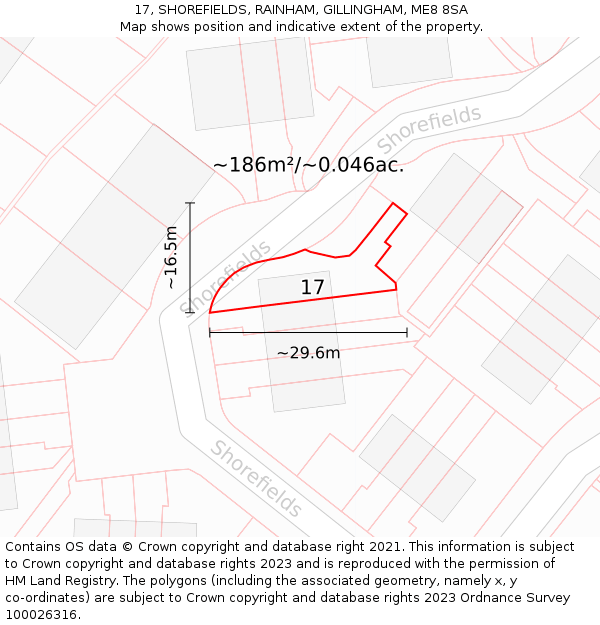 17, SHOREFIELDS, RAINHAM, GILLINGHAM, ME8 8SA: Plot and title map