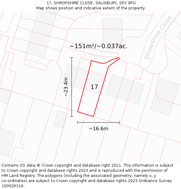 17, SHROPSHIRE CLOSE, SALISBURY, SP2 9PG: Plot and title map