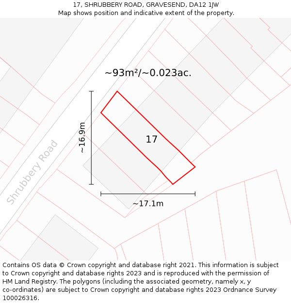17, SHRUBBERY ROAD, GRAVESEND, DA12 1JW: Plot and title map