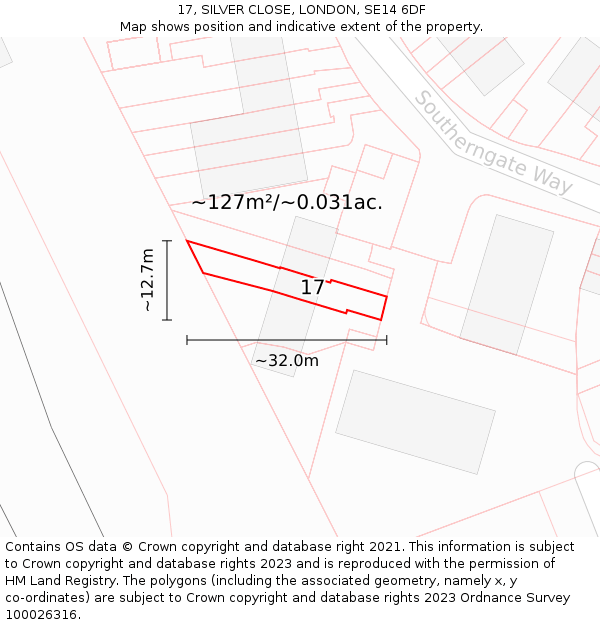 17, SILVER CLOSE, LONDON, SE14 6DF: Plot and title map