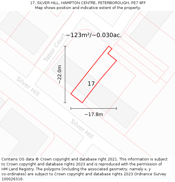 17, SILVER HILL, HAMPTON CENTRE, PETERBOROUGH, PE7 8FF: Plot and title map