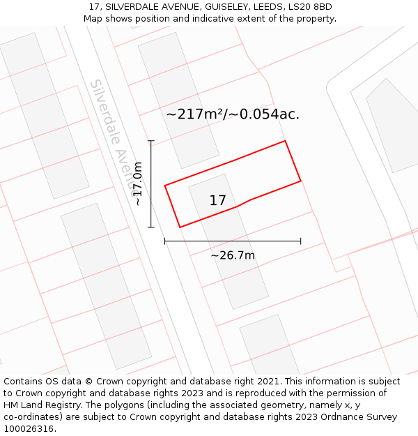 17, SILVERDALE AVENUE, GUISELEY, LEEDS, LS20 8BD: Plot and title map