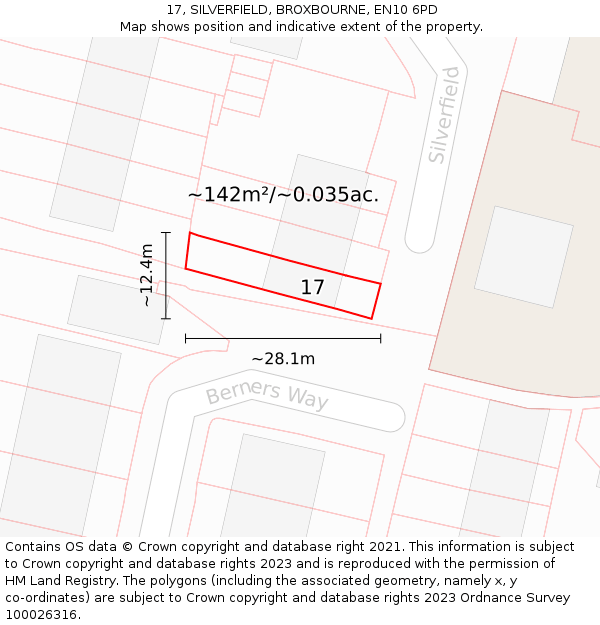 17, SILVERFIELD, BROXBOURNE, EN10 6PD: Plot and title map