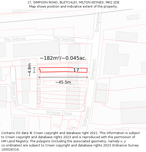 17, SIMPSON ROAD, BLETCHLEY, MILTON KEYNES, MK2 2DE: Plot and title map