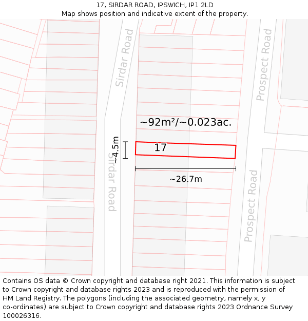 17, SIRDAR ROAD, IPSWICH, IP1 2LD: Plot and title map