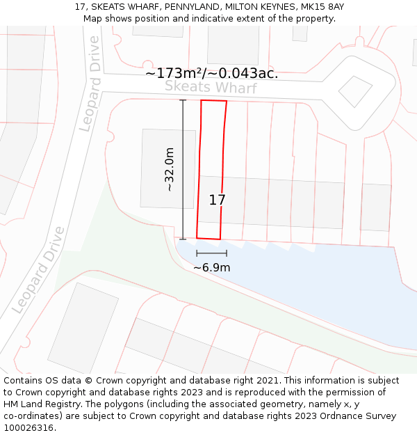 17, SKEATS WHARF, PENNYLAND, MILTON KEYNES, MK15 8AY: Plot and title map