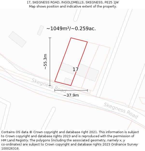 17, SKEGNESS ROAD, INGOLDMELLS, SKEGNESS, PE25 1JW: Plot and title map