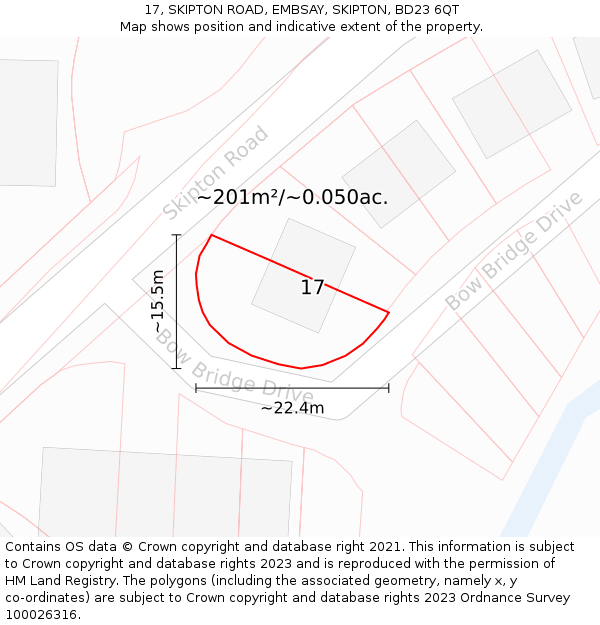 17, SKIPTON ROAD, EMBSAY, SKIPTON, BD23 6QT: Plot and title map