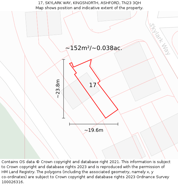 17, SKYLARK WAY, KINGSNORTH, ASHFORD, TN23 3QH: Plot and title map